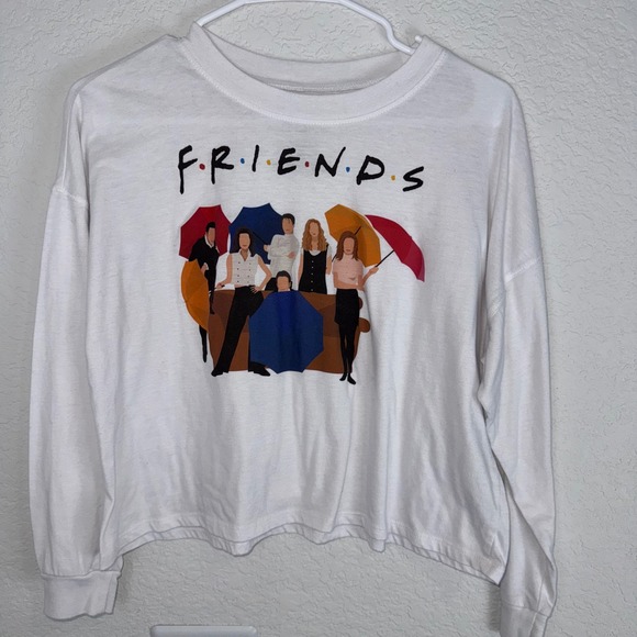 Friends TV Show Graphic Long Sleeve T-Shirt White Crew Neck Top Womens - Picture 1 of 3